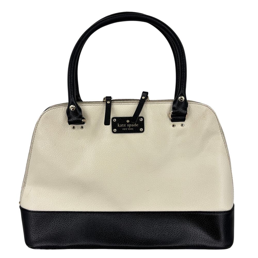 Kate Spade Rachelle Berkeley Satchel Handbag Cream Black Leather Double Handle - Picture 1 of 16